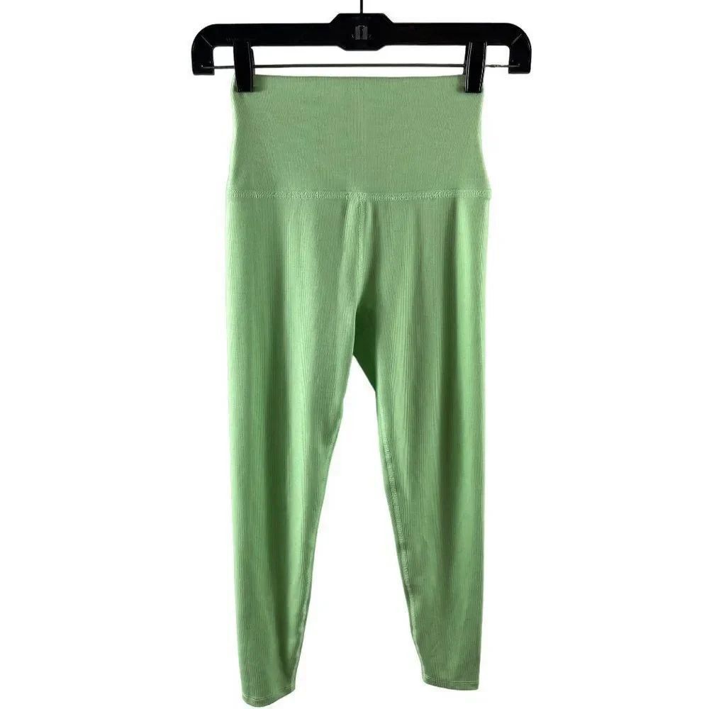 Beyond Yoga Heather Rib High Waisted Midi Legging Size Small Lime Green Athletic